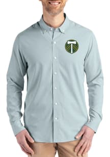 Cutter and Buck Portland Timbers Mens Green Confidence Pinstripe Long Sleeve Dress Shirt