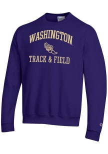 Champion Washington Huskies Mens Purple Track & Field Icon Powerblend Long Sleeve Crew Sweatshirt