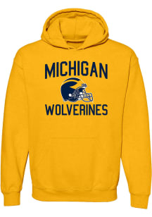 Michigan Wolverines Mens Yellow Arch Name Helmet Long Sleeve Hoodie