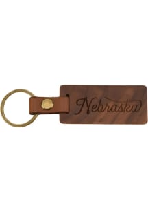 Nebraska Script Keychain - Brown