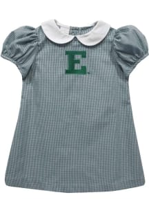 Vive La Fete Eastern Michigan Eagles Baby Girls Green Gingham Collar Short Sleeve Dress