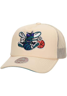 Mitchell and Ness Charlotte Hornets Evergreen Trucker Adjustable Hat - White