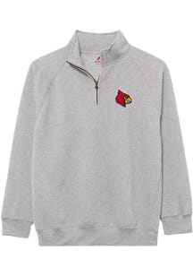 Louisville Cardinals Mens Grey Essentials Embroidery Long Sleeve Qtr Zip Pullover