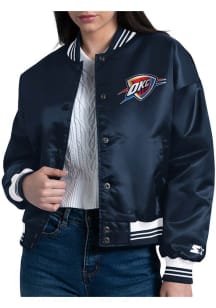 Starter Oklahoma City Thunder Womens Navy Blue Arch Stripe Satin Medium Weight Jacket