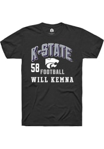 Will Kemna K-State Wildcats Black Football NIL Arch Logo Short Sleeve Player T Shirt