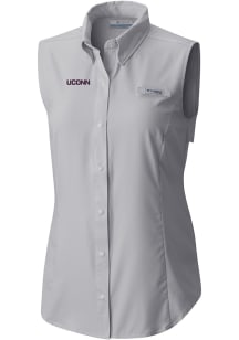Columbia UConn Huskies Womens Grey Heat Seal Omni Wick Tamiami Polo Shirt