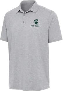Antigua Michigan State Spartans Mens Grey Heather Par 3 Cross Country Short Sleeve Polo