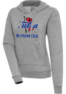 Antigua Tulsa Golden Hurricane Womens Grey Heather Tulsa Business  Victory Hooded Sweatshirt