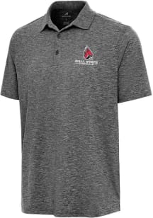 Antigua Ball State Cardinals Mens Black Par 3 Short Sleeve Polo