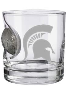 Michigan State Spartans Logo with Football Rock Glass - White