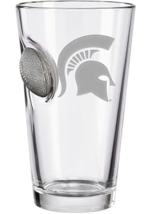 Michigan State Spartans Logo with Football Pint Glass - White