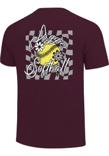 Texas A&M Aggies Girls Maroon Floral Script Softball Short Sleeve Tee