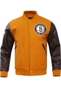 Mens Brooklyn Nets Pro Standard Mens Wool Varsity Heavyweight Jacket - Brown