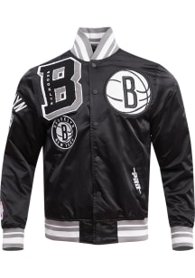 Pro Standard Brooklyn Nets Mens Black Mash Up Satin Light Weight Jacket