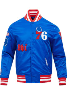 Pro Standard Philadelphia 76ers Mens Blue Old English Satin Light Weight Jacket