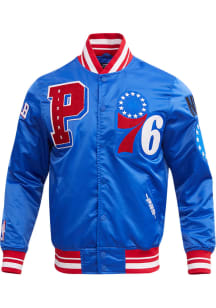 Pro Standard Philadelphia 76ers Mens Blue Mash Up Satin Light Weight Jacket