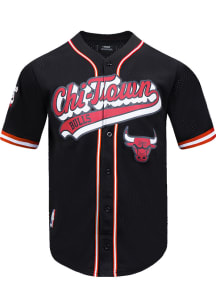Pro Standard Chicago Bulls Black Script Tail Mesh Button Down Short Sleeve T Shirt
