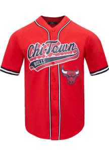 Pro Standard Chicago Bulls Red Script Tail Mesh Button Down Short Sleeve T Shirt