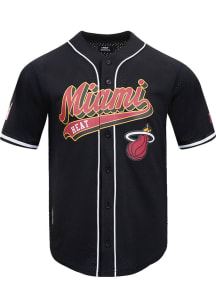 Pro Standard Miami Heat Black Script Tail Mesh Button Down Short Sleeve T Shirt