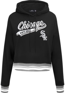 Pro Standard Chicago White Sox Womens Black Script Tail Cropped Hooded Sweatshirt