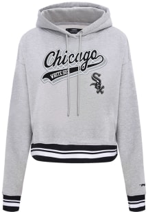 Pro Standard Chicago White Sox Womens Grey Script Tail Cropped Hooded Sweatshirt