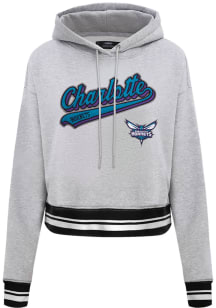 Pro Standard Charlotte Hornets Womens Grey Script Tail Cropped Hooded Sweatshirt