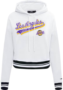 Pro Standard Los Angeles Lakers Womens White Script Tail Cropped Hooded Sweatshirt
