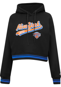 Pro Standard New York Knicks Womens Black Script Tail Cropped Hooded Sweatshirt
