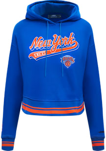 Pro Standard New York Knicks Womens Blue Script Tail Cropped Hooded Sweatshirt
