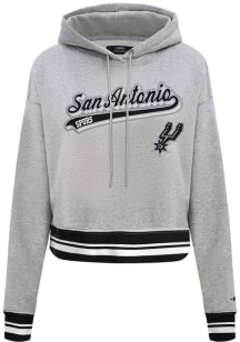 Pro Standard San Antonio Spurs Womens Grey Script Tail Cropped Hooded Sweatshirt