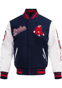 Pro Standard Boston Red Sox Womens Navy Blue Script Tail Varsity Heavy Weight Jacket