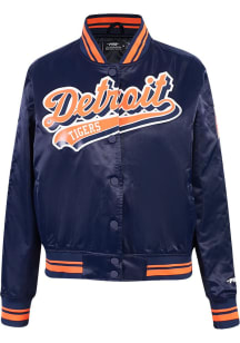 Pro Standard Detroit Tigers Womens Orange Script Tail Satin Light Weight Jacket