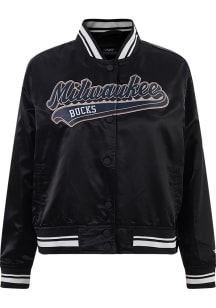 Pro Standard Milwaukee Bucks Womens Black Script Tail Satin Light Weight Jacket