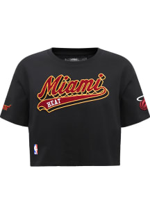 Pro Standard Miami Heat Womens Black Script Tail Boxy Short Sleeve T-Shirt