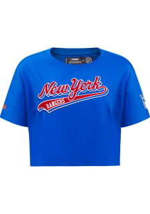 Pro Standard New York Rangers Womens Blue Script Tail Boxy Short Sleeve T-Shirt