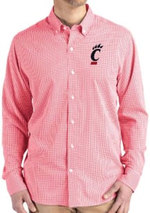 Cutter and Buck Cincinnati Bearcats Mens Red Gingham LS Woven Long Sleeve Dress Shirt