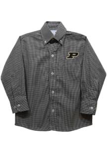 Vive La Fete Purdue Boilermakers Youth Black Gingham Long Sleeve Polo