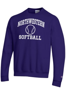 Champion Northwestern Wildcats Mens Purple Softball Icon Powerblend Long Sleeve Crew Sweatshirt