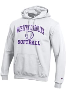Champion Western Carolina Mens White Softball Powerblend Long Sleeve Hoodie