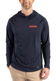 Cutter and Buck UConn Huskies Mens Navy Blue Prospect Eco Big and Tall Hooded Sweatshirt