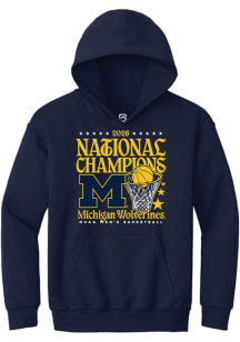 Summit Sportswear Michigan Wolverines Youth Navy Blue MBB National Champs 2026 Hoop Long Sleeve Ho..