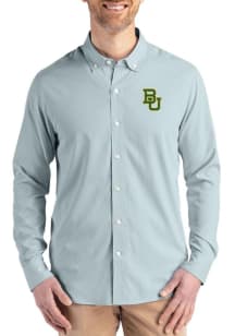 Cutter and Buck Baylor Bears Mens Green Confidence Pinstripe Long Sleeve Dress Shirt