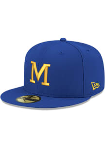 New Era Milwaukee Brewers Mens Blue Alt Block M 59FIFTY Fitted Hat