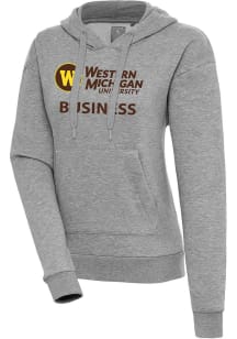 Antigua Western Michigan Broncos Womens Grey Heather Western Michigan Business  Victory Hooded Swe..