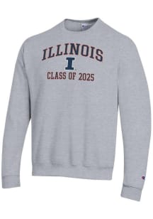 Champion Illinois Fighting Illini Mens Grey Class of 2025 Text Powerblend Long Sleeve Crew Sweatsh..