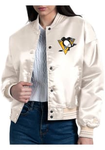 Starter Pittsburgh Penguins Womens White Arch Stripe Satin Medium Weight Jacket