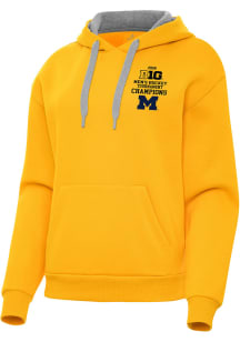 Antigua Michigan Wolverines Womens Gold 2026 Big 10 Men's Hockey Champs Victory Hooded Sweatshirt