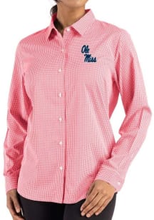 Cutter and Buck Ole Miss Rebels Womens Epic Confidence Gingham Long Sleeve Red Dress Shirt