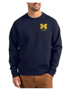 Cutter and Buck Michigan Wolverines Mens Navy Blue Alumni Roam Long Sleeve Crew Sweatshirt