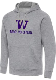 Antigua Washington Huskies Mens Grey Heather Beach Volleyball  Victory Long Sleeve Hoodie